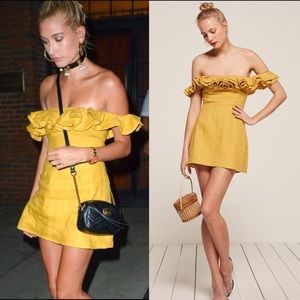 Gorgeous Yellow Linen Ruffle Mini Dress | Reformation